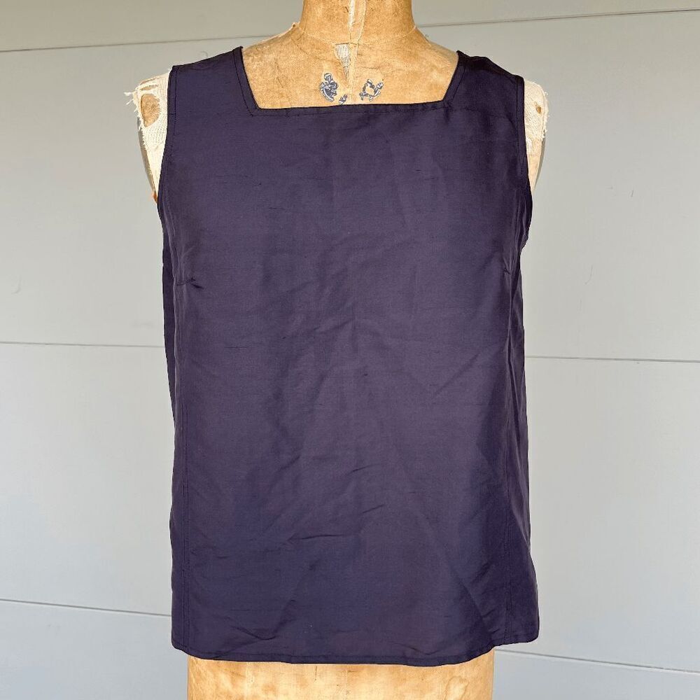 Vintage 90s Black Silk Tank by Diane Gilman Collection, Square Neck, M